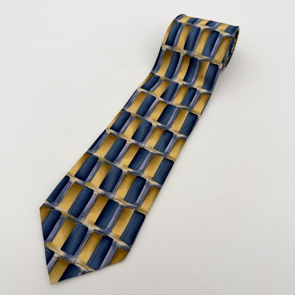 J Garcia New York‎ NY Collection 37 Tie Blue Gold Abstract Geometric